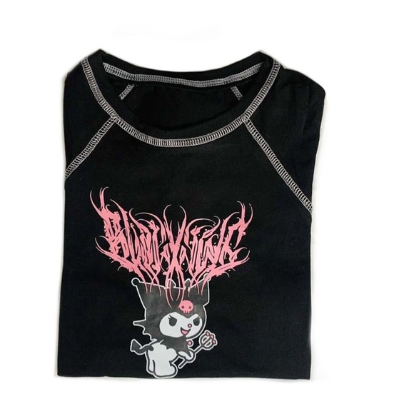 Sanrio Black and Pink Graphic Kuromi Crop Top - Picture 2 of 2